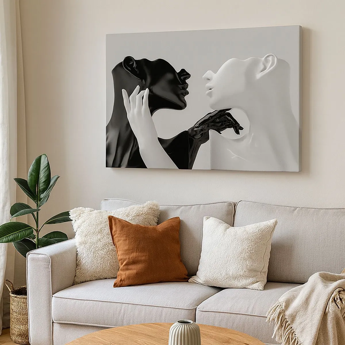 Canvas picture - Black and white silhouettes in dynamic close-up - 70x50cm - Attraction - Desire - Modern wall decoration for the living room and bedroom ARTTOR
