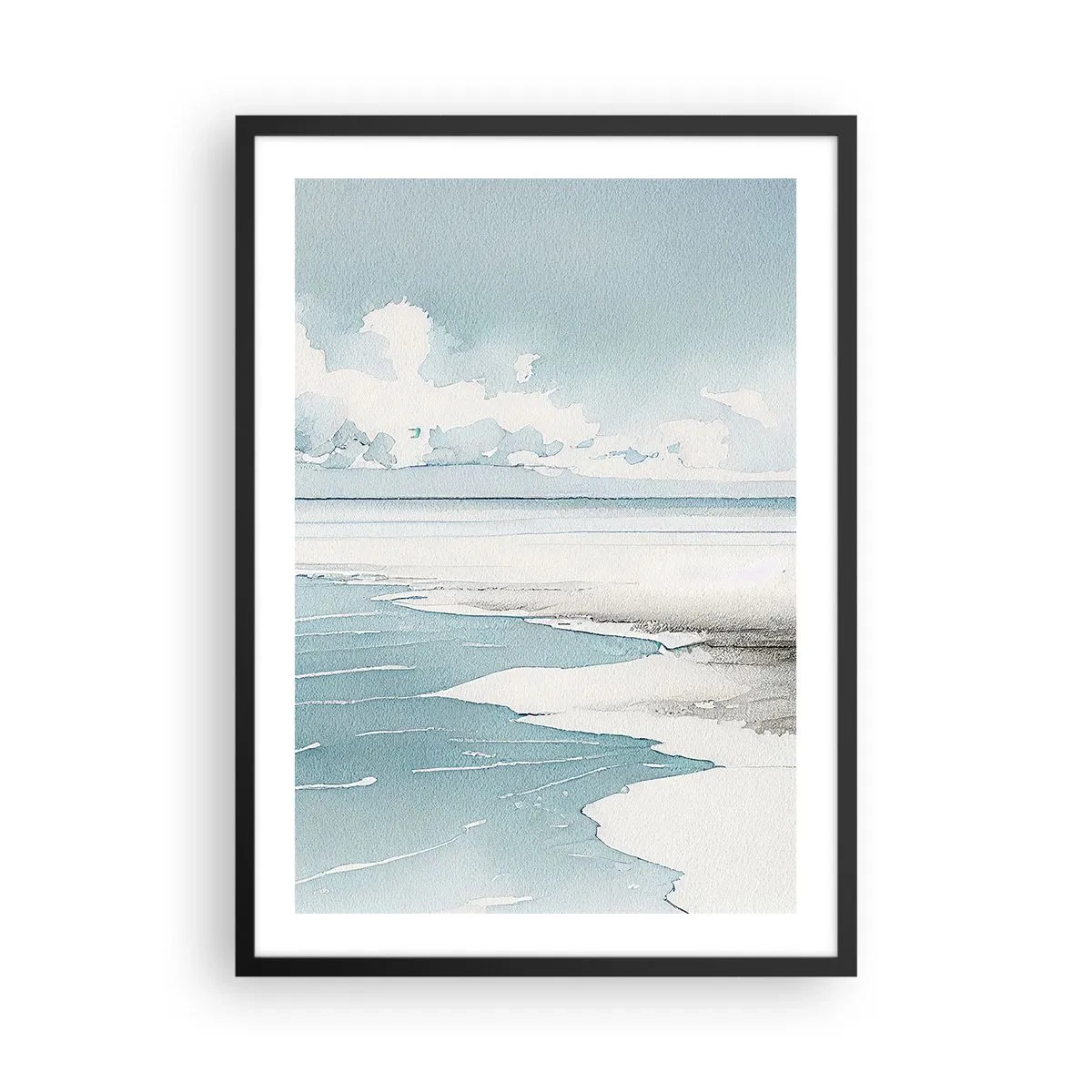 Poster in black frame - Watercolor seaside landscape in pastel shades - 50x70cm - Gentle Tide - Modern wall decoration for the living room and bedroom ARTTOR