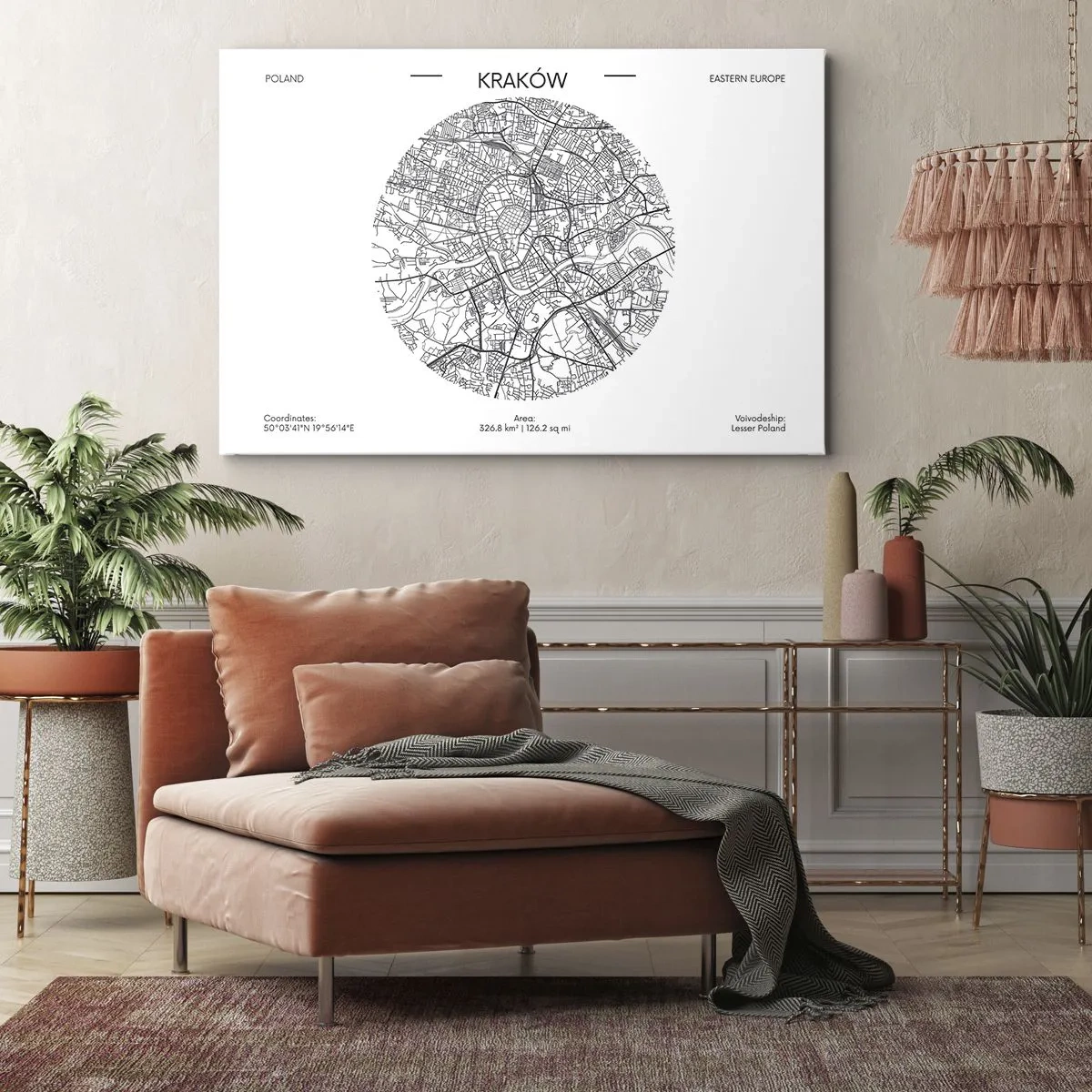 Canvas picture - A map of Krakow in a minimalist style - 70x50cm - Anatomy of Crocow - Modern wall decoration for the living room and bedroom ARTTOR