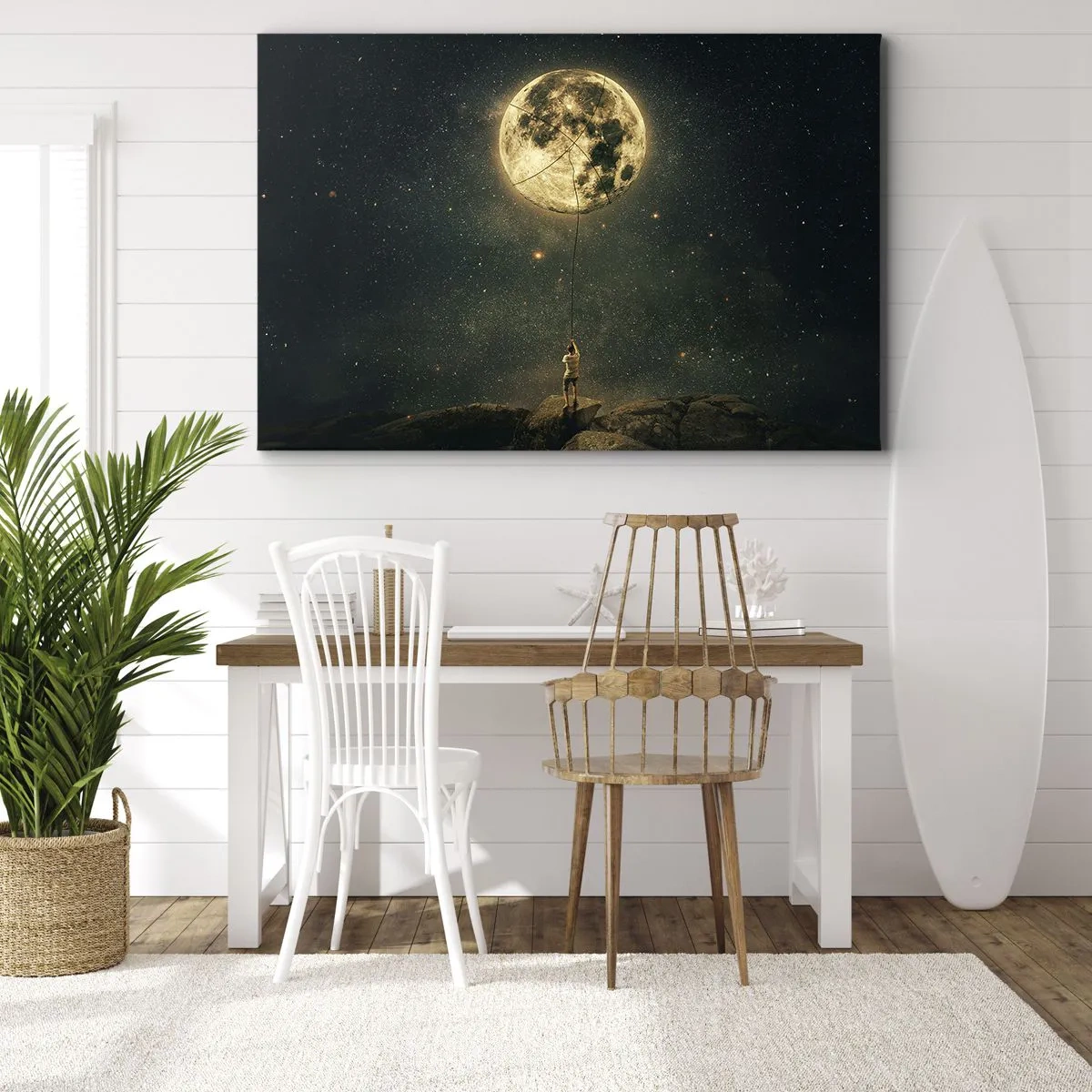 Canvas picture - Man with the Moon against the starry sky - 70x50cm - One that Stole the Moon - Modern wall decoration for the living room and bedroom ARTTOR