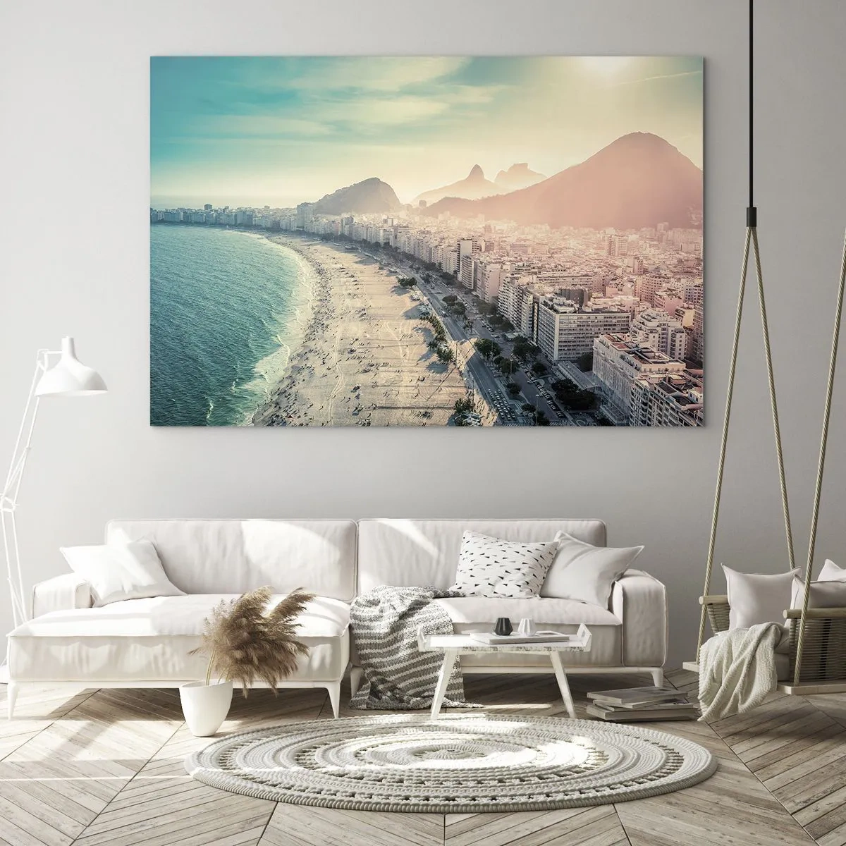 Glass picture - Panorama of the beach with urban buildings and a mountain backdrop - 70x50cm - Eternal Holiday in Rio - Modern wall decoration for the living room and bedroom ARTTOR