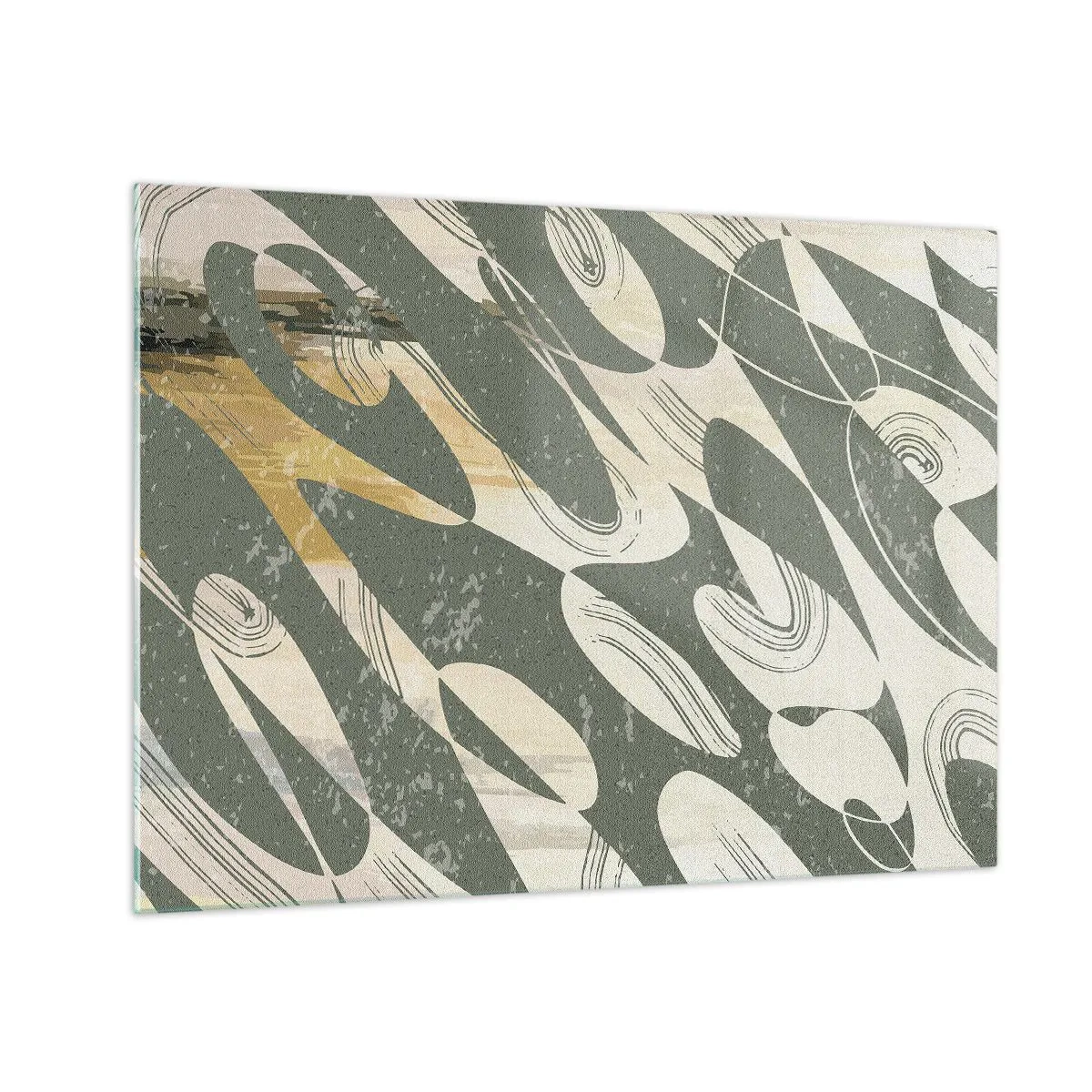 Glass picture - A green and beige composition with dynamic organic forms - 70x50cm - Rhytmic Abstract - Modern wall decoration for the living room and bedroom ARTTOR