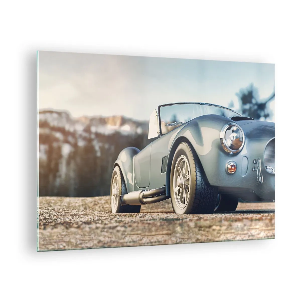Glass picture - A sports car with mountains in the background - 70x50cm - Styel Is What Counts - Modern wall decoration for the living room and bedroom ARTTOR