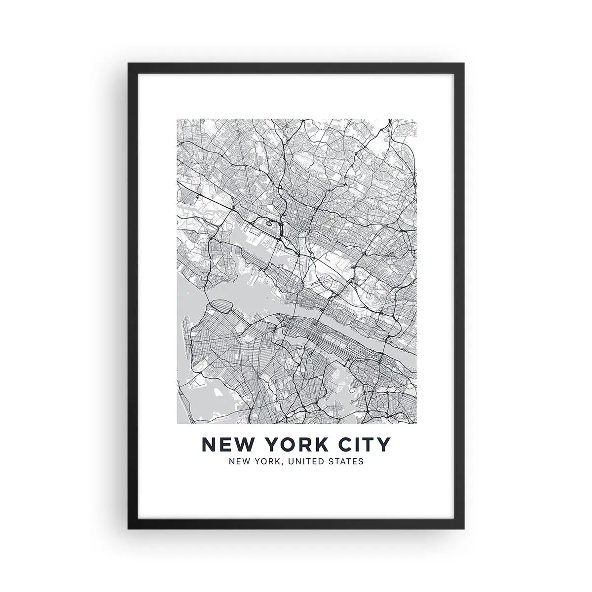 Poster in black frame - A minimalist New York City map - 50x70cm - Anatomy of Metropolis - Modern wall decoration for the living room and bedroom ARTTOR