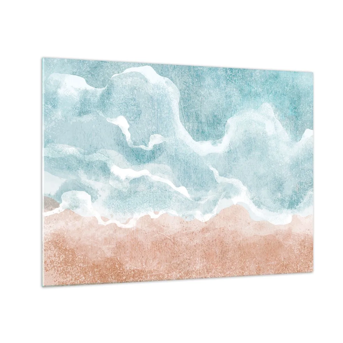 Glass picture - Pastel waves in blues and beiges create a cloudy abstraction. - 70x50cm - Cloudy Abstract - Modern wall decoration for the living room and bedroom ARTTOR