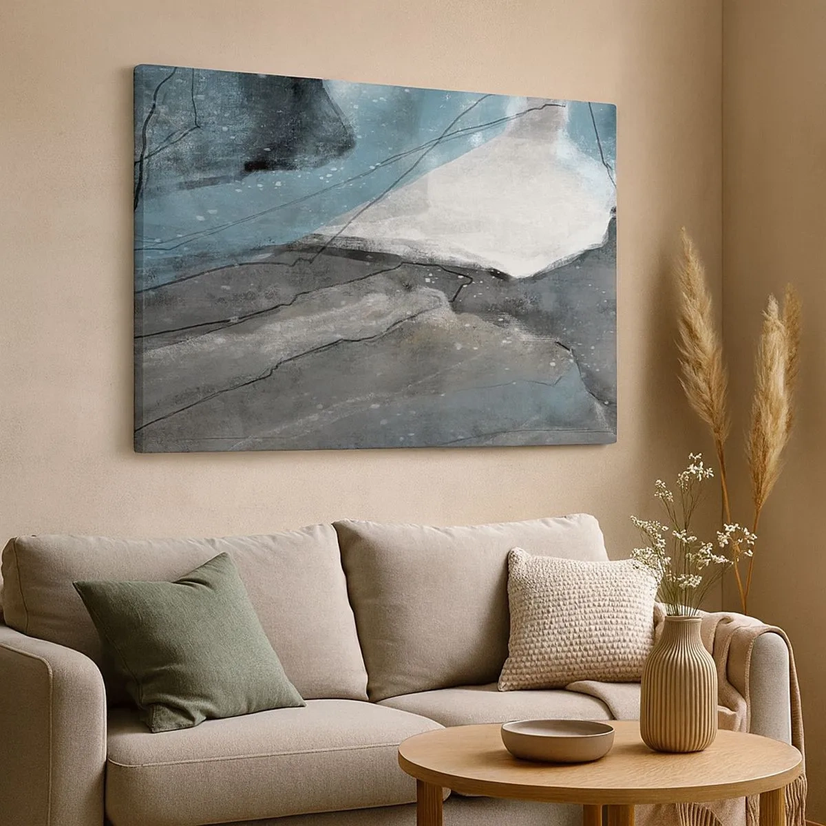 Canvas picture - Abstract composition in shades of gray and blue - 70x50cm - Abstract: Rocks and Ice - Modern wall decoration for the living room and bedroom ARTTOR
