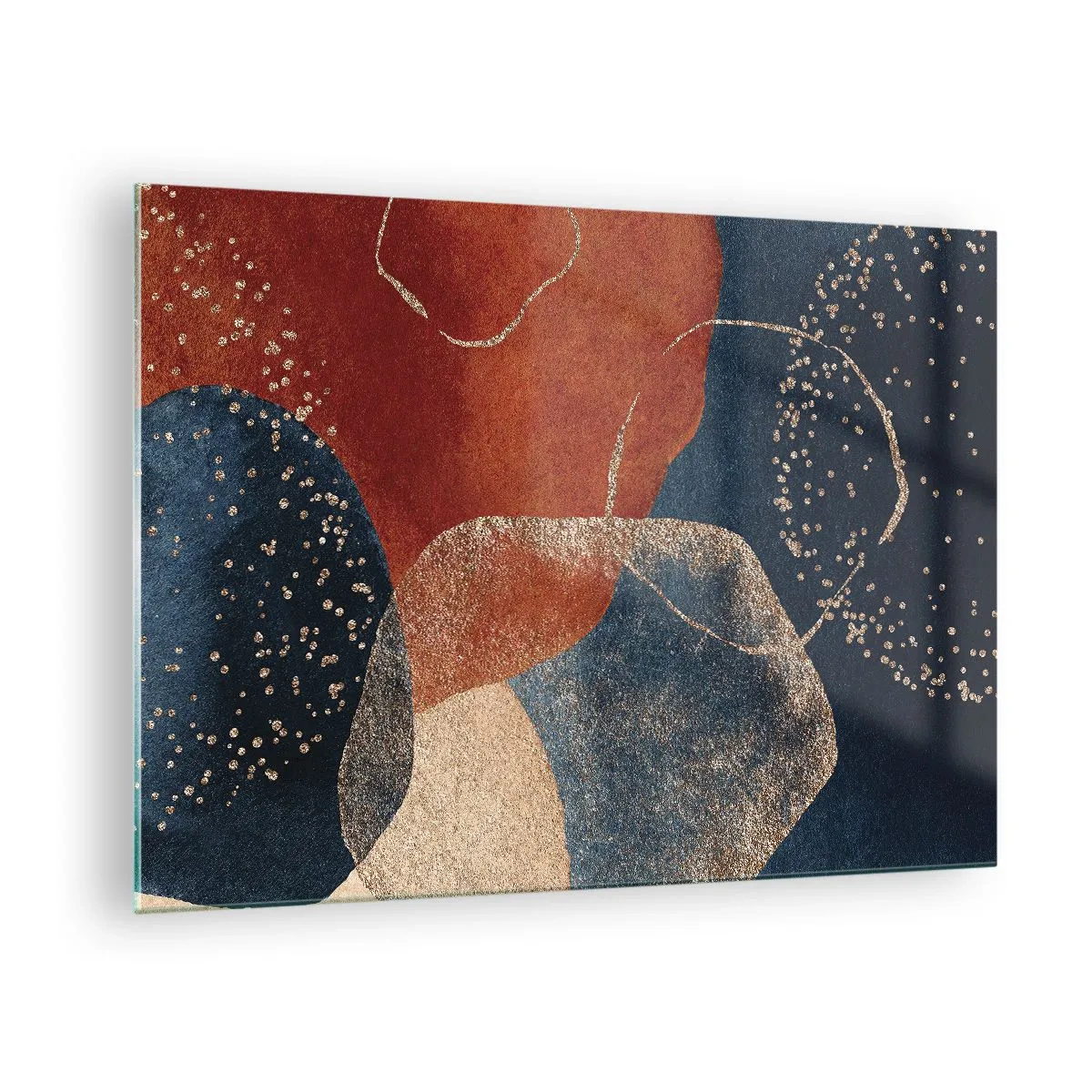 Glass picture - Abstract shapes in shades of navy blue and copper - 70x50cm - Lightness of Being - Modern wall decoration for the living room and bedroom ARTTOR