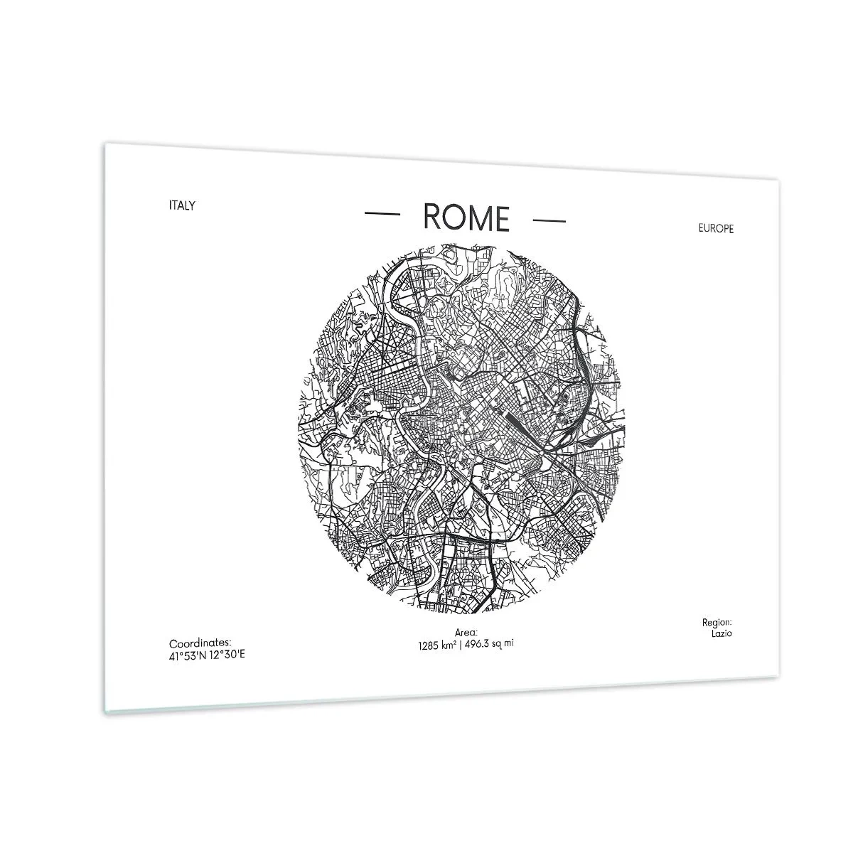 Glass picture - A map of Rome in the form of a detailed street drawing - 70x50cm - Anatomy of Rome - Modern wall decoration for the living room and bedroom ARTTOR