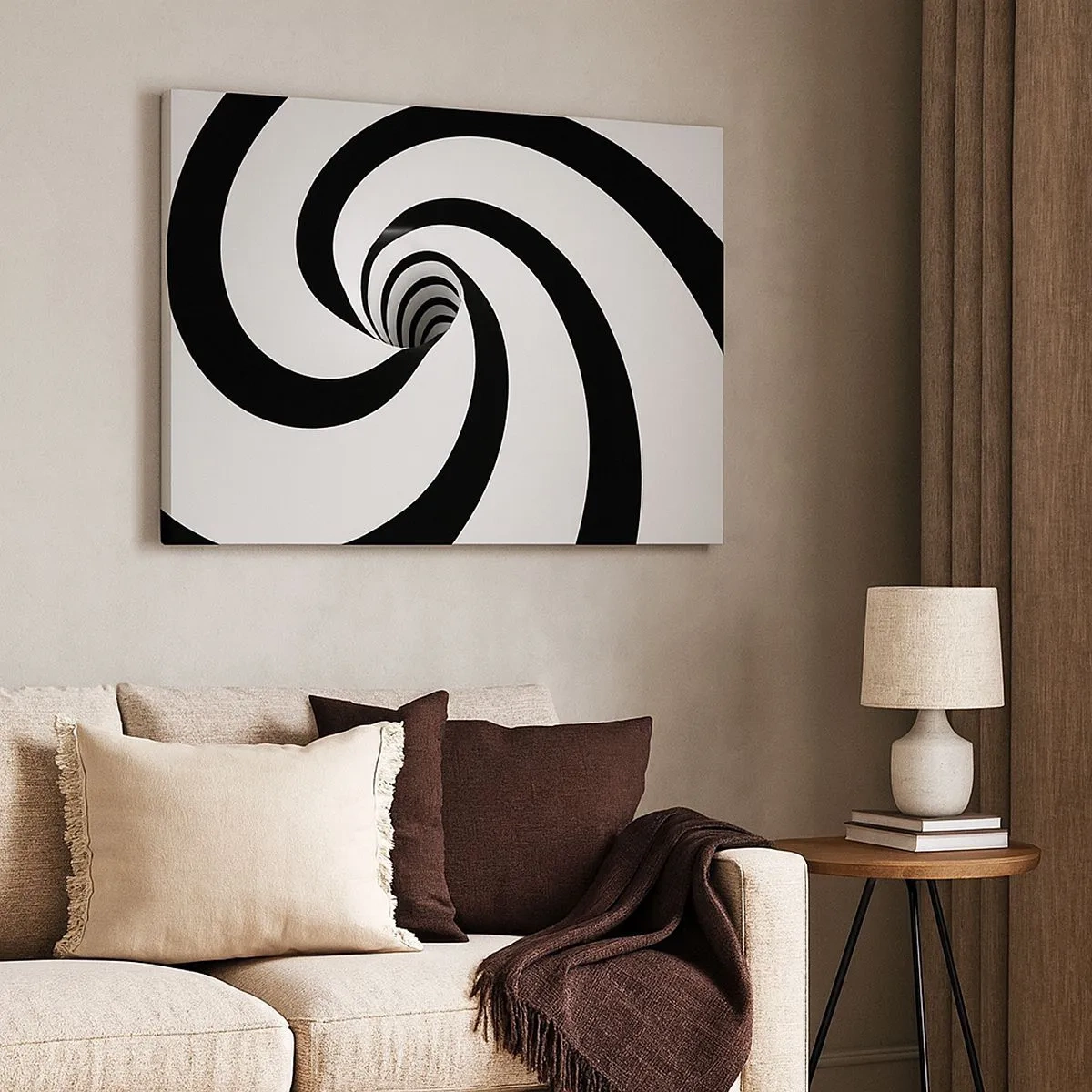 Canvas picture - Abstract black and white spiral with a swirl effect - 70x50cm - Let the Whirl Draw You in? - Modern wall decoration for the living room and bedroom ARTTOR