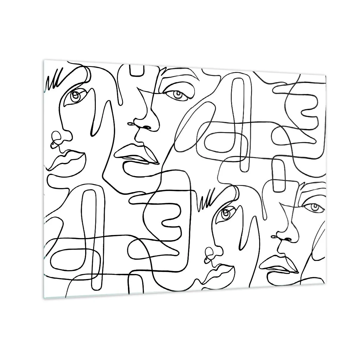 Glass picture - Black and white line art face graphics - 70x50cm - Tangled up in Emotions - Modern wall decoration for the living room and bedroom ARTTOR