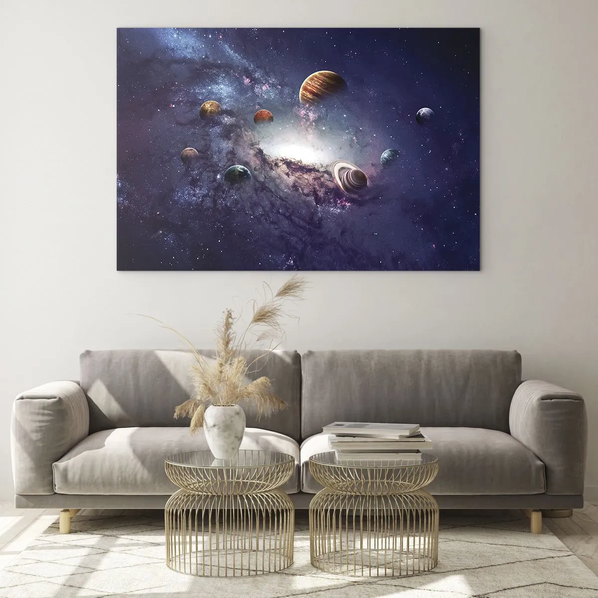 Glass picture - A fanciful vision of planets spinning in space - 70x50cm - Solar-Dancing System - Modern wall decoration for the living room and bedroom ARTTOR