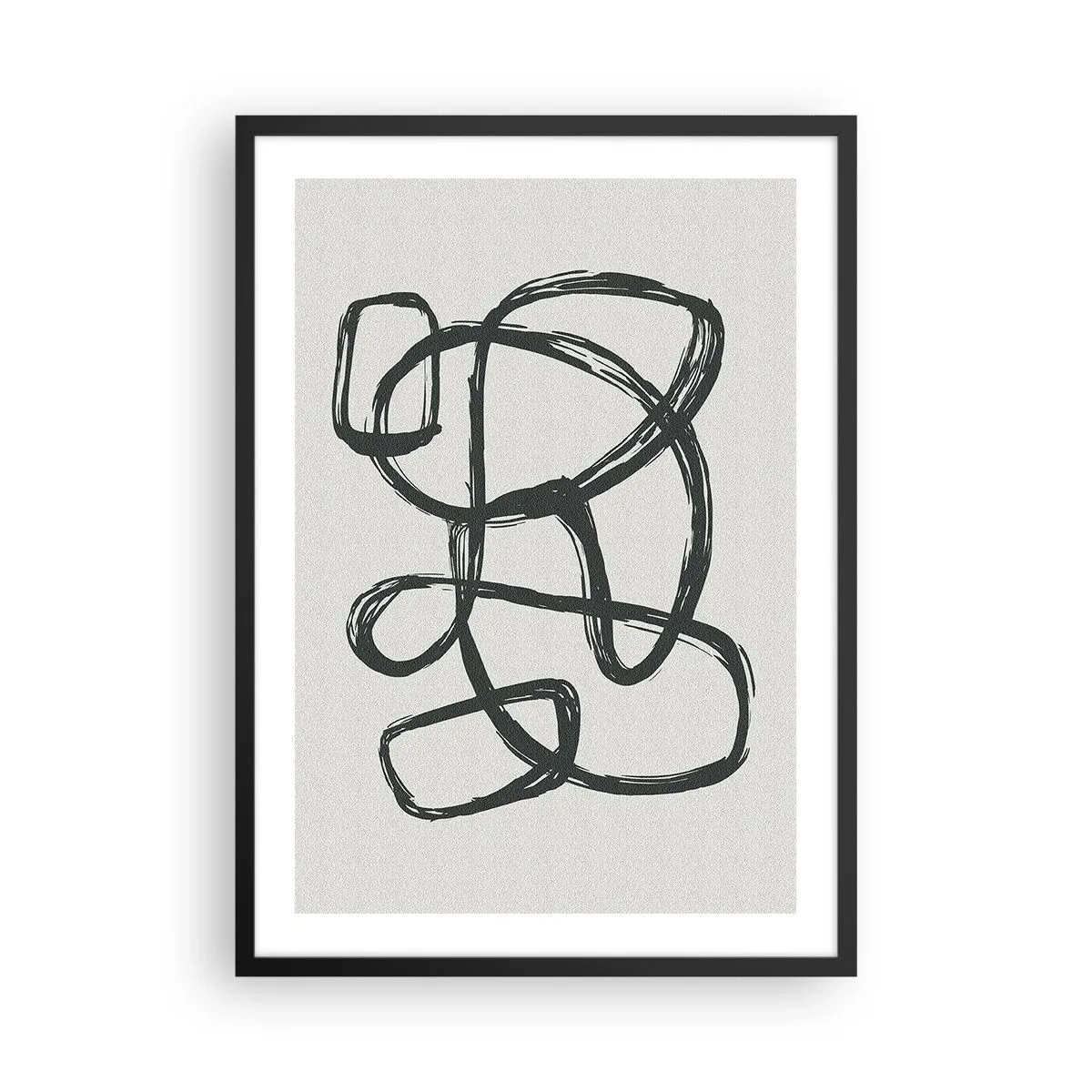 Poster in black frame - Abstract black line on a light background - 50x70cm - Abstract in Loops - Modern wall decoration for the living room and bedroom ARTTOR