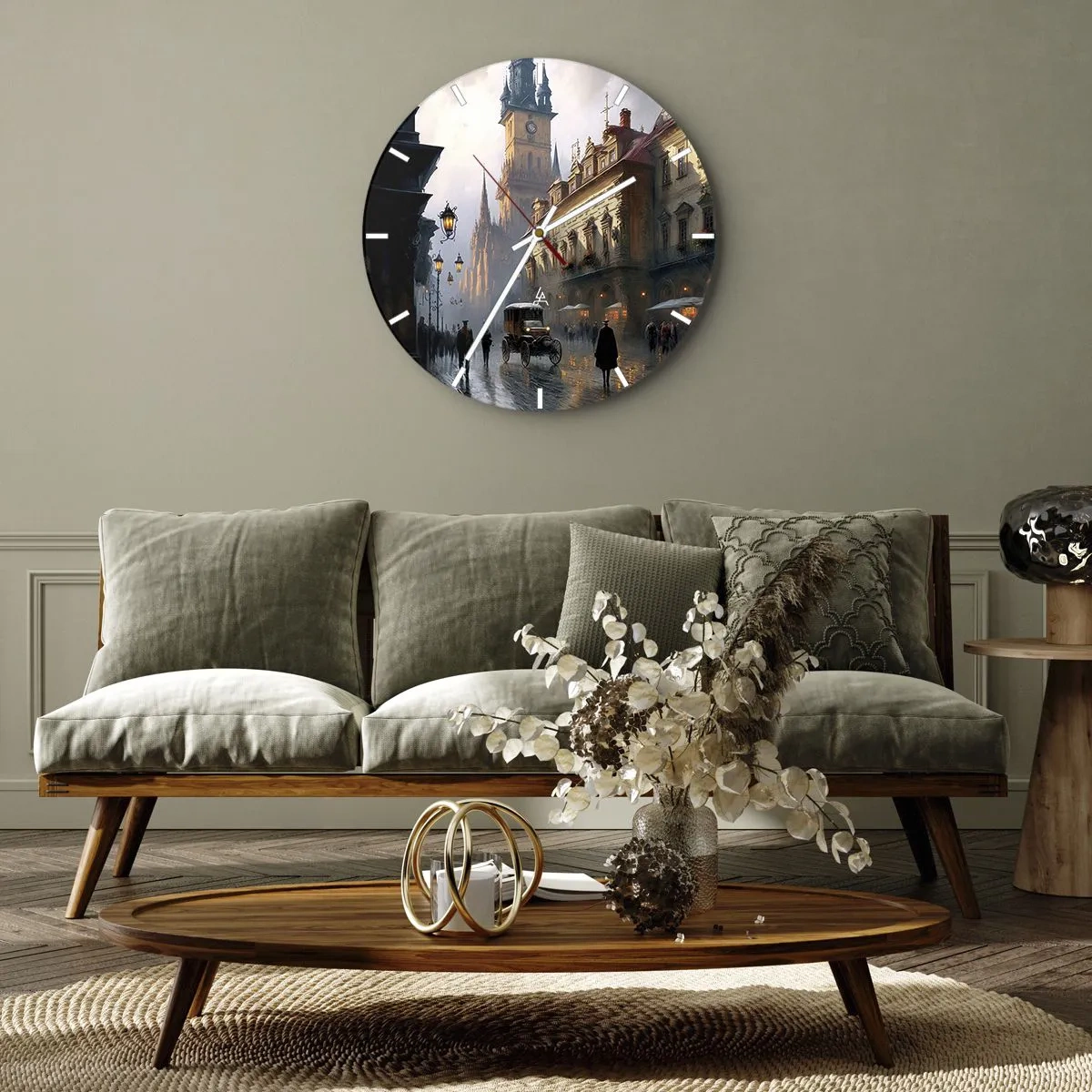Wall clock - Clock on glass - Evening walk through the historic city center - 30x30cm - Charm of Evening in Prague - Modern wall decoration for the living room, kitchen, and bedroom ARTTOR