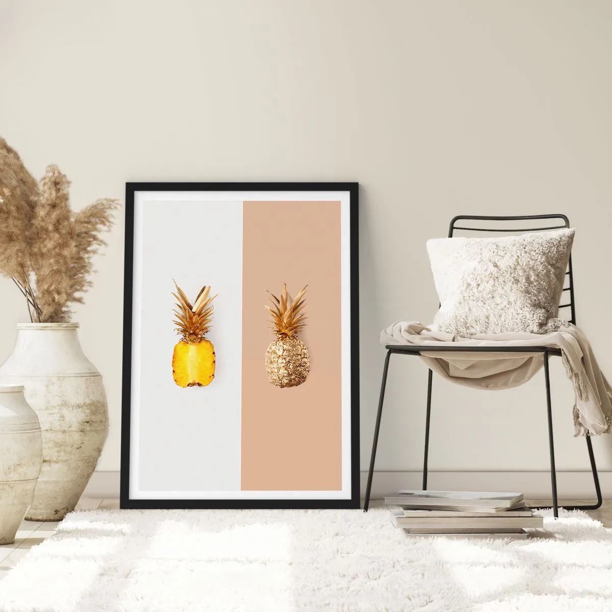 Poster in black frame - A minimalist composition of two pineapples - 50x70cm - Pineapple for Us - Modern wall decoration for the living room and bedroom ARTTOR