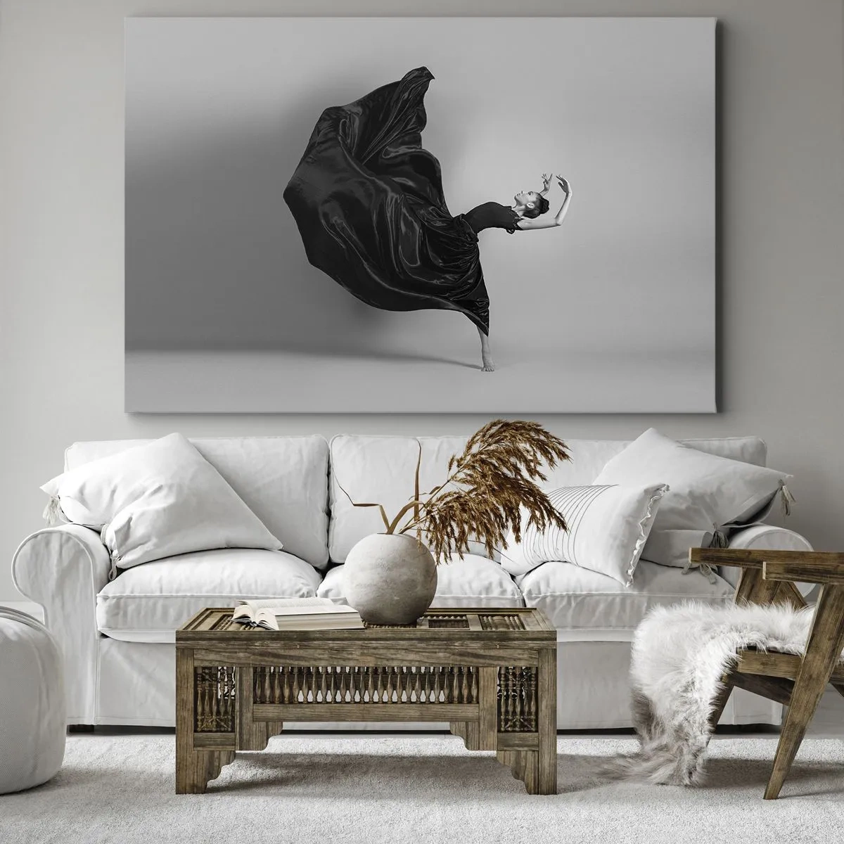 Canvas picture - An elegant dancer in a black dress in motion - 70x50cm - On the Wings of Music - Modern wall decoration for the living room and bedroom ARTTOR