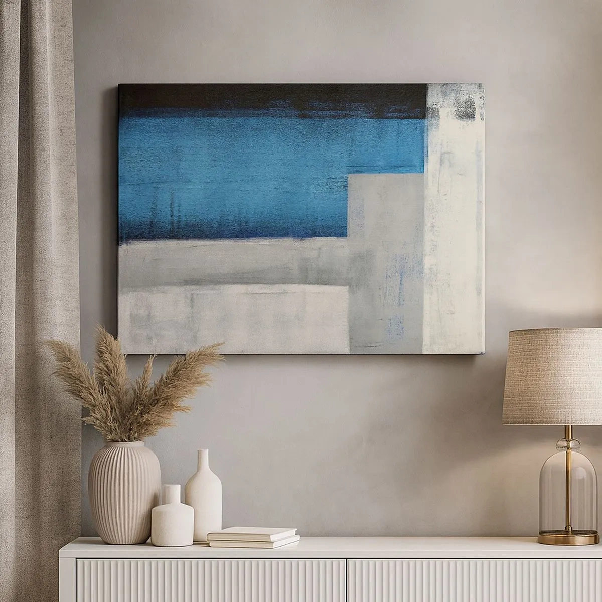 Canvas picture - An abstract composition with shades of blue, gray and white. - 70x50cm - Poetic Composition of Blue and Grey - Modern wall decoration for the living room and bedroom ARTTOR