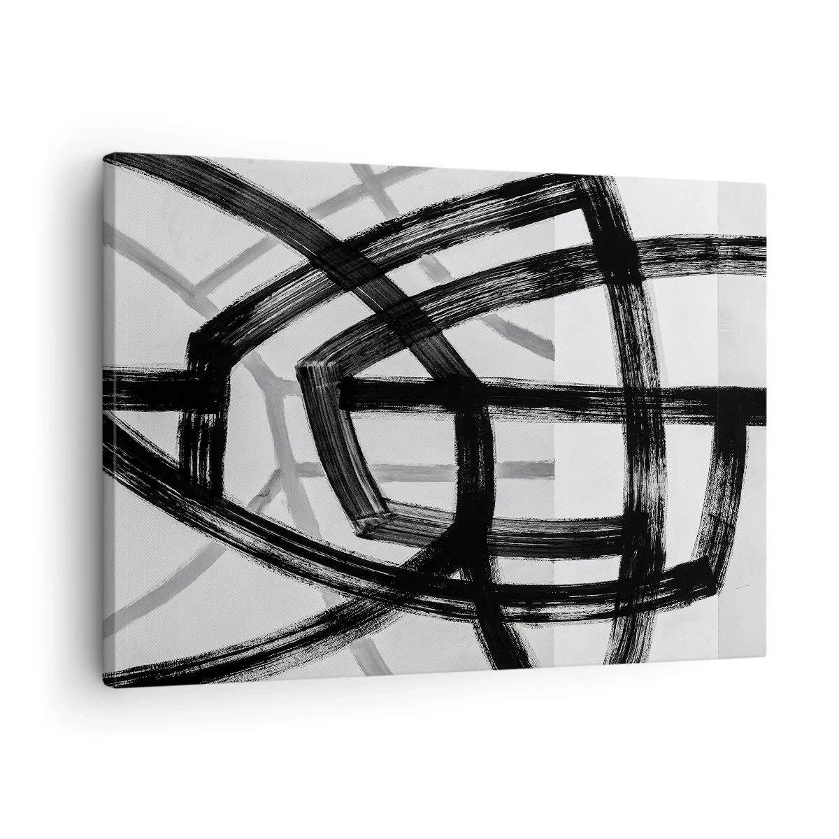 Canvas picture - Black and white abstract lines intersecting on a light background - 70x50cm - Building Depth - Modern wall decoration for the living room and bedroom ARTTOR