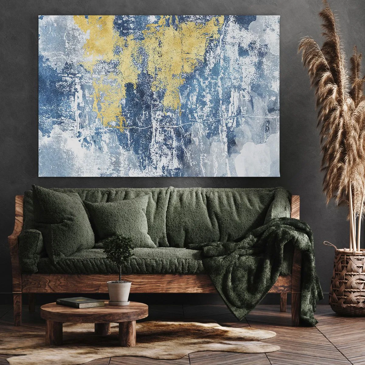 Canvas picture - Abstraction in shades of blue and yellow - 70x50cm - Abstract Full of Optimism - Modern wall decoration for the living room and bedroom ARTTOR