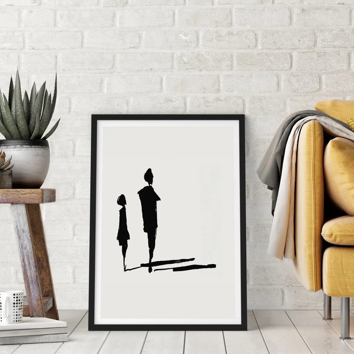 Poster in black frame - Silhouettes of two figures in black on a light background - 50x70cm - Surely Together? - Modern wall decoration for the living room and bedroom ARTTOR