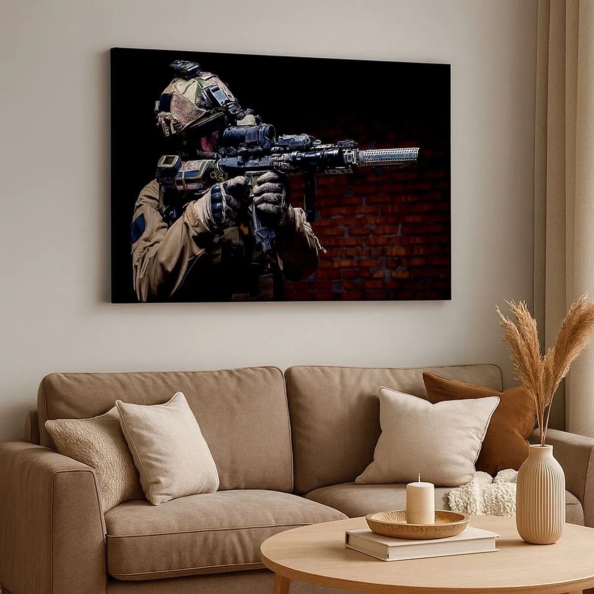 Canvas picture - soldier in full gear with a rifle - 70x50cm - Deadly Effective - Modern wall decoration for the living room and bedroom ARTTOR
