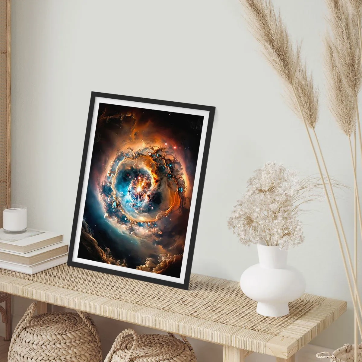 Poster in black frame - cosmic explosion of light and energy in galactic space. - 50x70cm - Beginning - Modern wall decoration for the living room and bedroom ARTTOR