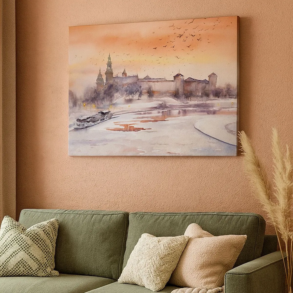 Canvas picture - Sunset over the castle in a winter scenery - 70x50cm - Royal Sunset - Modern wall decoration for the living room and bedroom ARTTOR