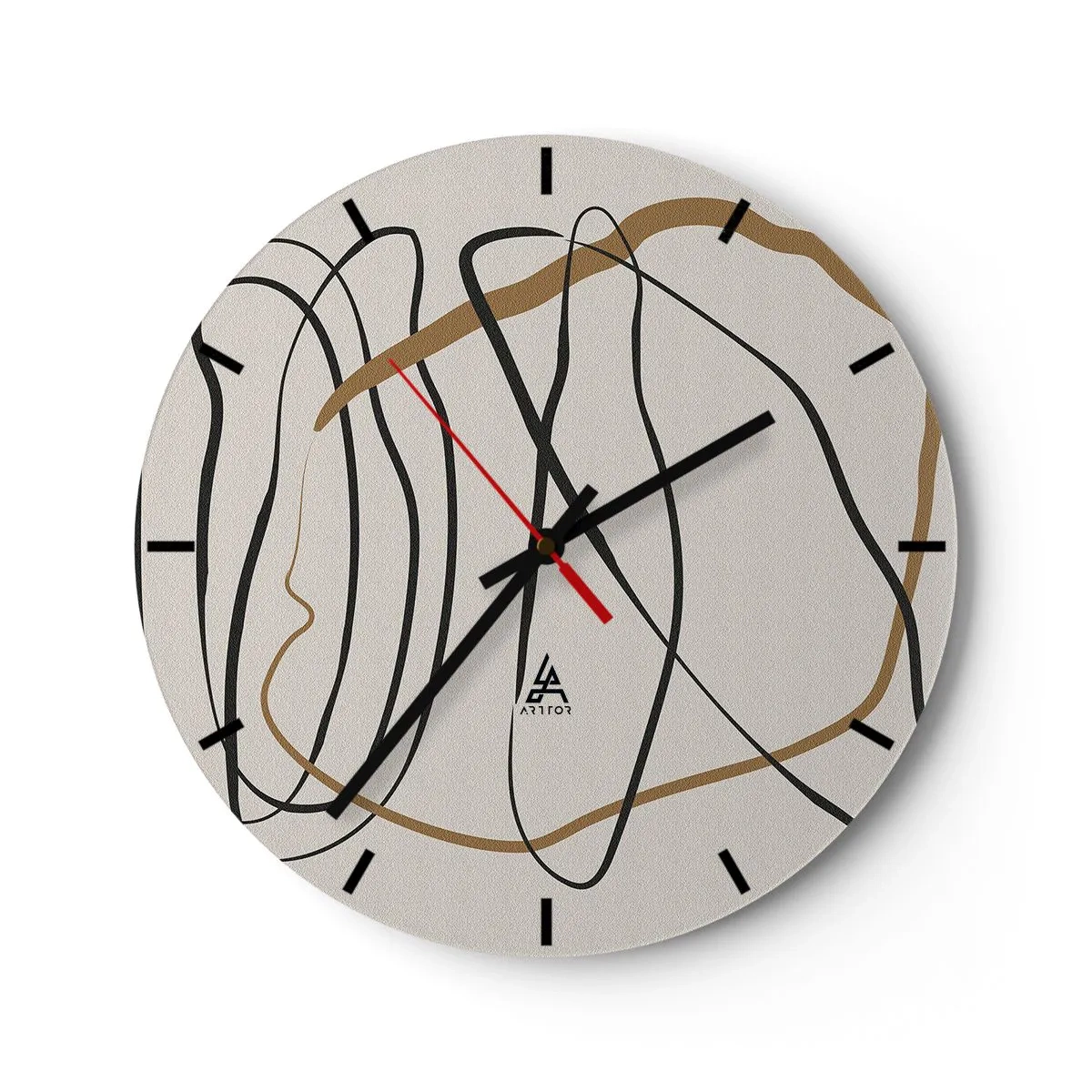 Wall clock - Clock on glass - Abstract, dancing lines on a light background - 30x30cm - Composition - Dance of Possession - Modern wall decoration for the living room, kitchen, and bedroom ARTTOR