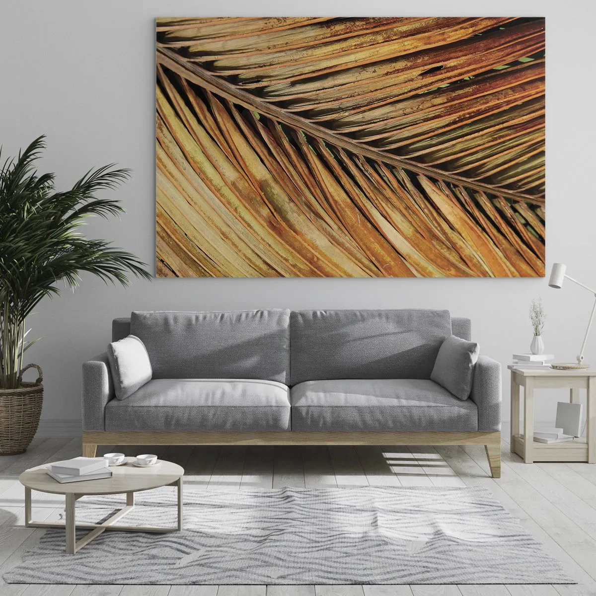 Glass picture - Close-up of dry, golden palm leaves - 70x50cm - Coconut Gold - Modern wall decoration for the living room and bedroom ARTTOR