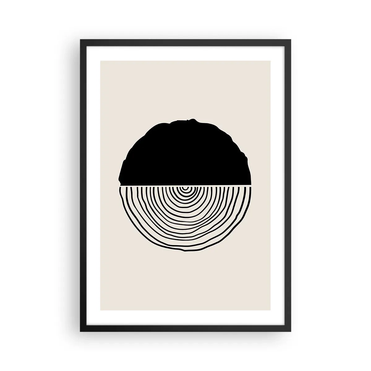 Poster in black frame - A minimalist graphic depicting a cross-section of wood - 50x70cm - Half-half - Modern wall decoration for the living room and bedroom ARTTOR