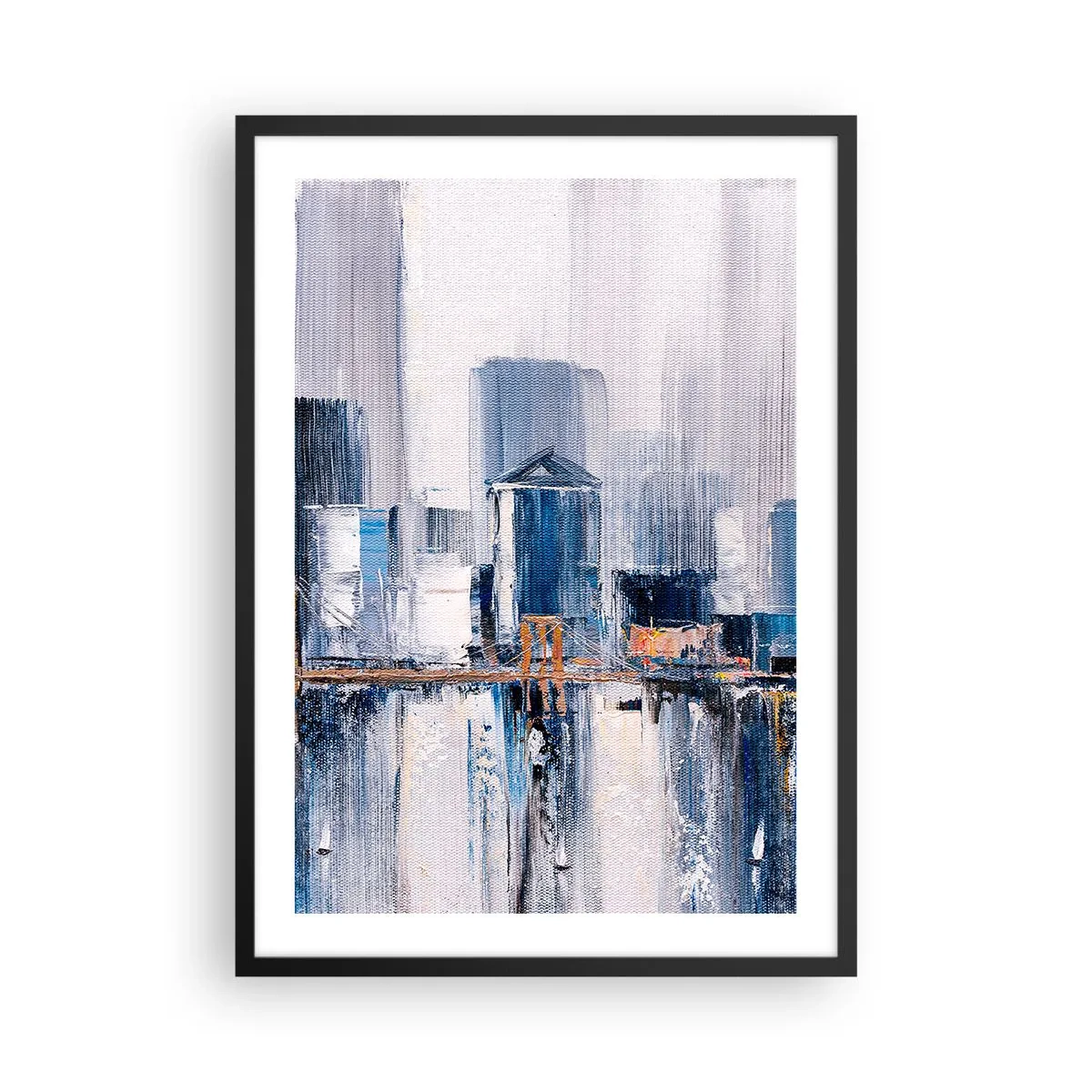 Poster in black frame - Abstract city panorama in shades of blue and white - 50x70cm - New York Impression - Modern wall decoration for the living room and bedroom ARTTOR