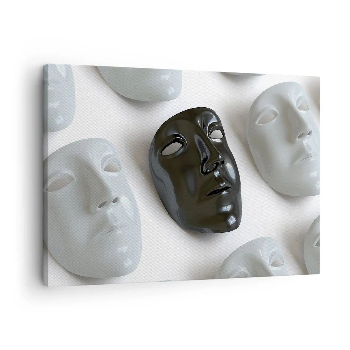 Canvas picture - Black and white masks on a light background - 70x50cm - How to Stand Out? - Modern wall decoration for the living room and bedroom ARTTOR
