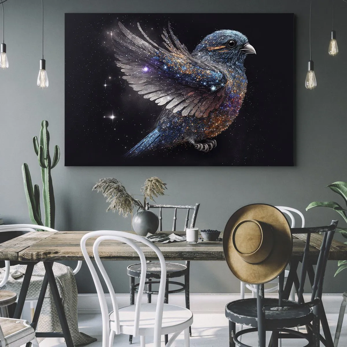Canvas picture - A space-age style sparrow with a diamond shine - 70x50cm - Diamond Sparrow - Modern wall decoration for the living room and bedroom ARTTOR