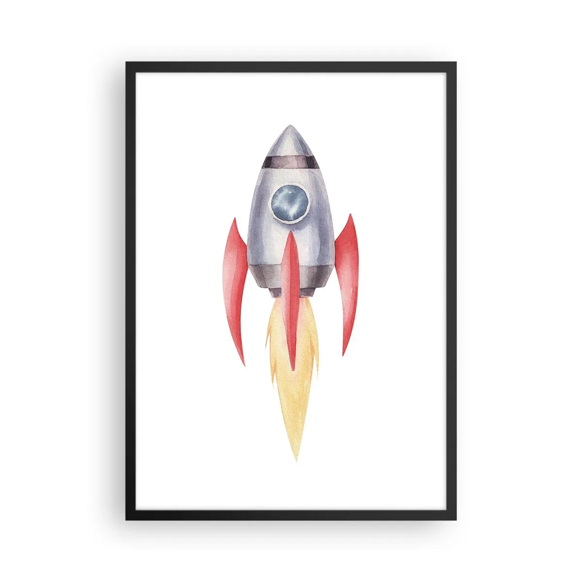 Poster in black frame - Watercolor style space rocket - 50x70cm - Higher, Faster, Further - Modern wall decoration for the living room and bedroom ARTTOR