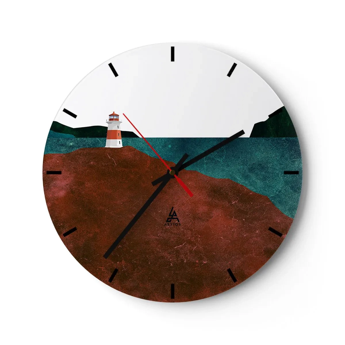 Wall clock - Clock on glass - A lighthouse on a hill by a quiet coast - 30x30cm - Gazing at the Sea - Modern wall decoration for the living room, kitchen, and bedroom ARTTOR