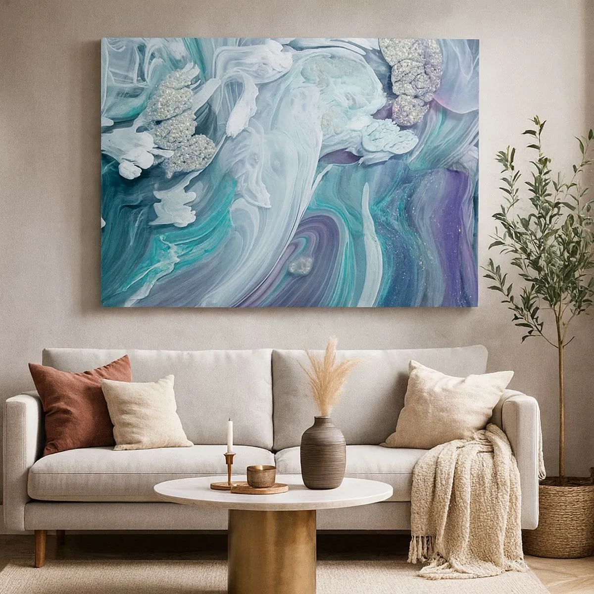 Canvas picture - Abstract swirls in shades of blue and white - 70x50cm - Currents of Blue - Modern wall decoration for the living room and bedroom ARTTOR