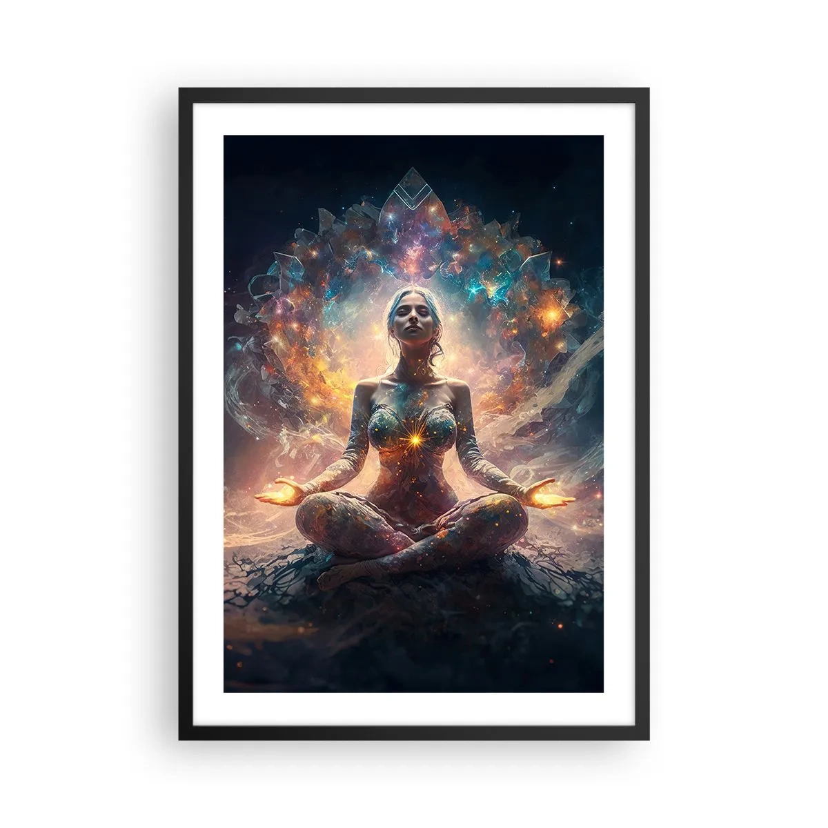 Poster in black frame - Mystical meditation surrounded by cosmic energy - 50x70cm - Good Energy Flow - Modern wall decoration for the living room and bedroom ARTTOR
