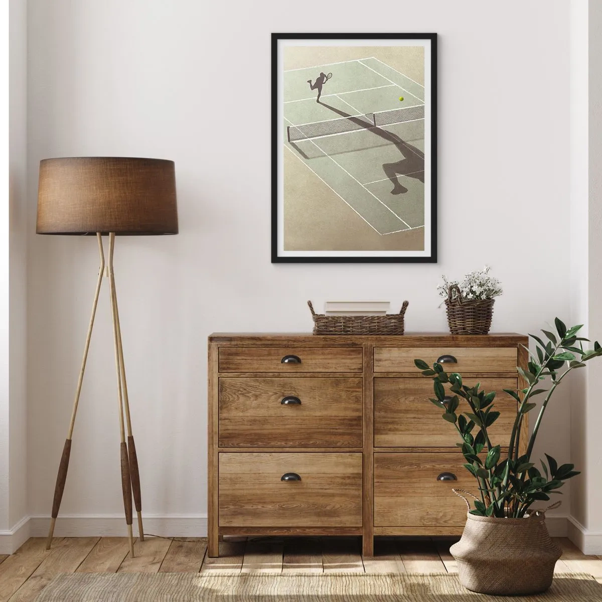 Poster in black frame - A tennis player serving on the court - 50x70cm - Overcoming Yourself - Modern wall decoration for the living room and bedroom ARTTOR