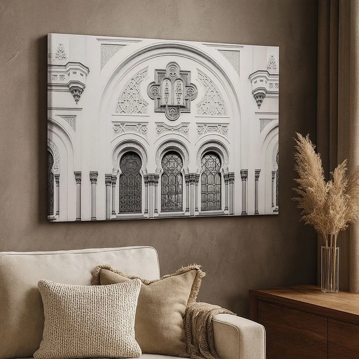 Canvas picture - Architectural details of the facade in a monochromatic style - 70x50cm - At the Crossroads of Cultures - Modern wall decoration for the living room and bedroom ARTTOR