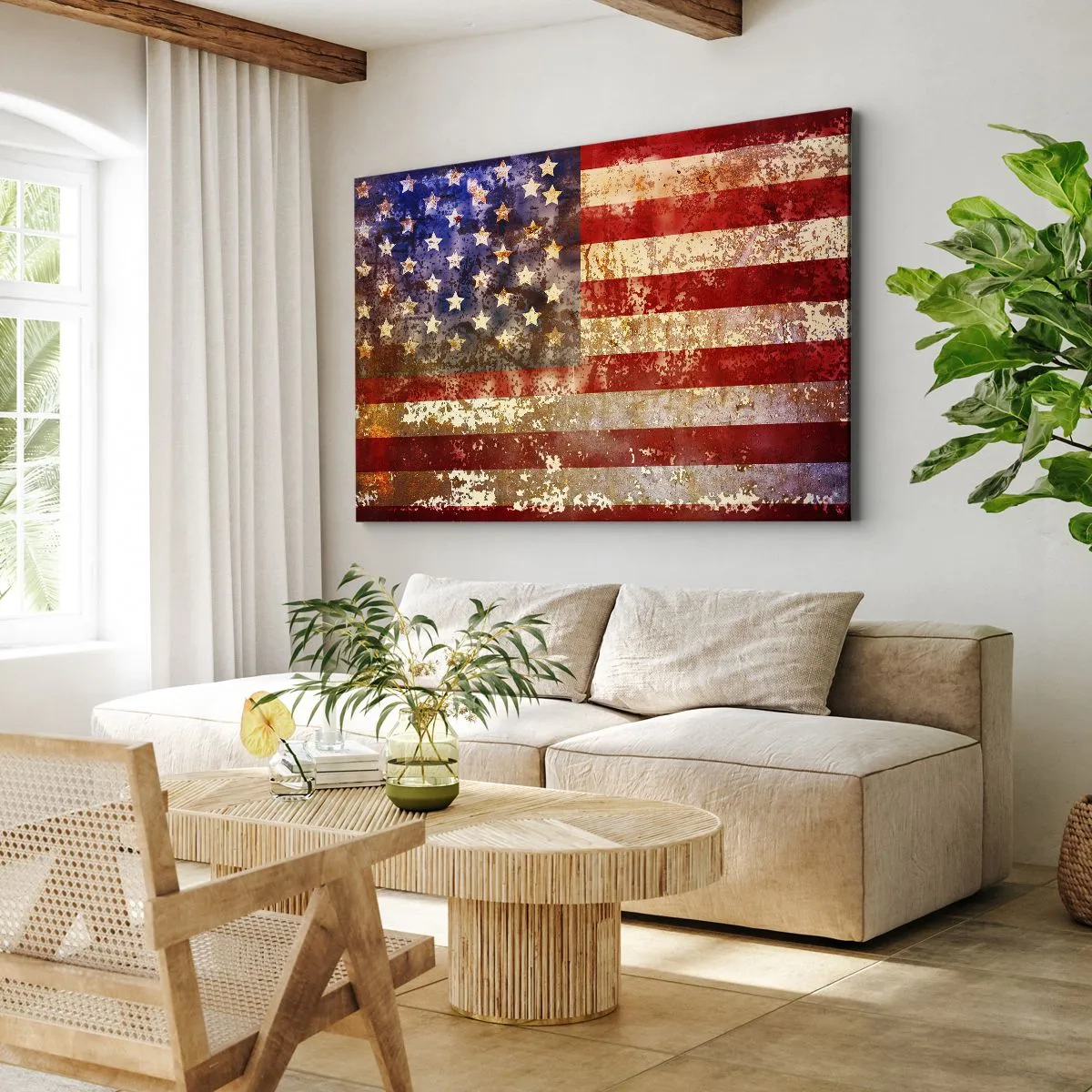 Canvas picture - Stylized US flag with an aged effect - 70x50cm - Glory Does Not Pass - Modern wall decoration for the living room and bedroom ARTTOR