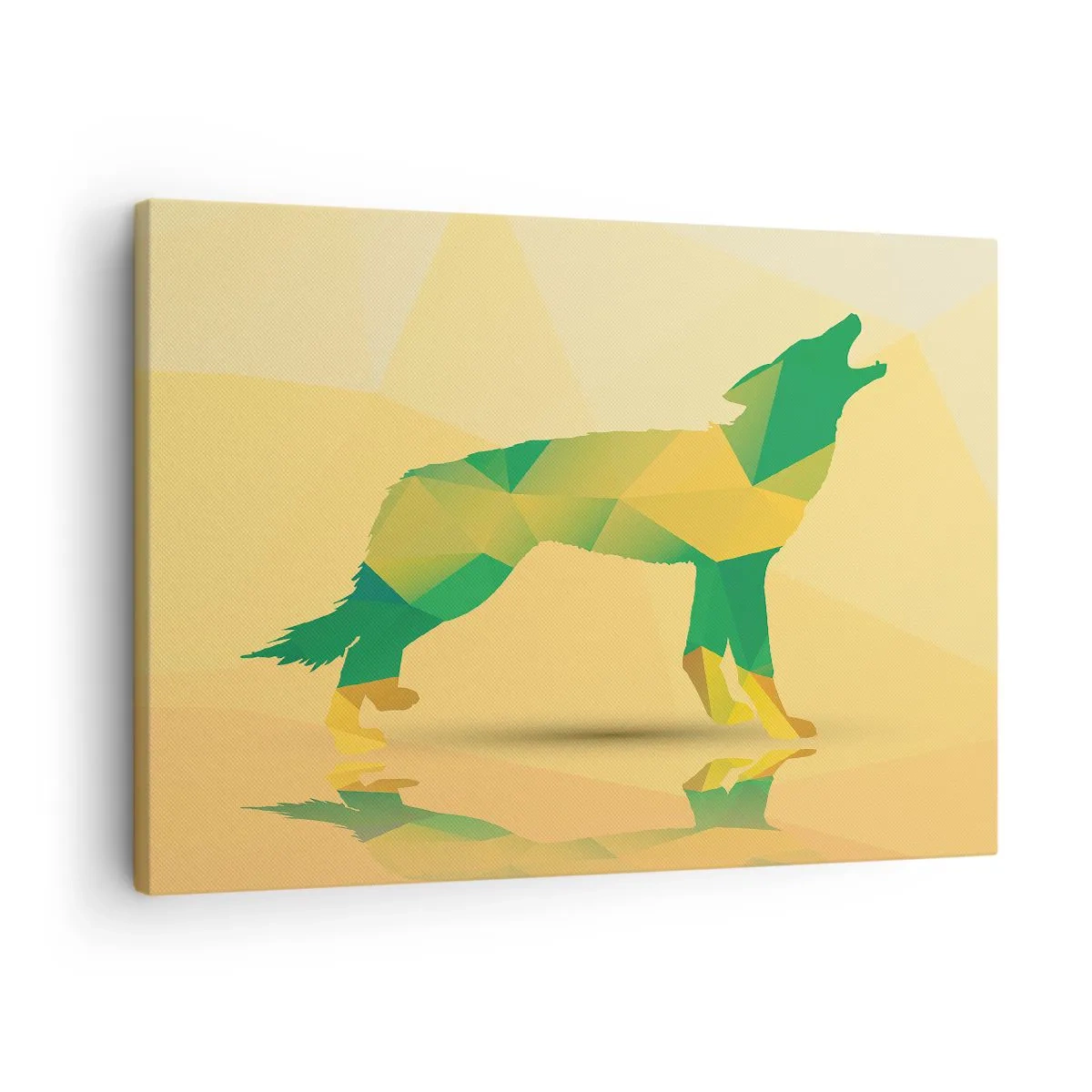 Canvas picture - Geometric wolf silhouette in green and yellow shades - 70x50cm - Lone Wolf - Modern wall decoration for the living room and bedroom ARTTOR