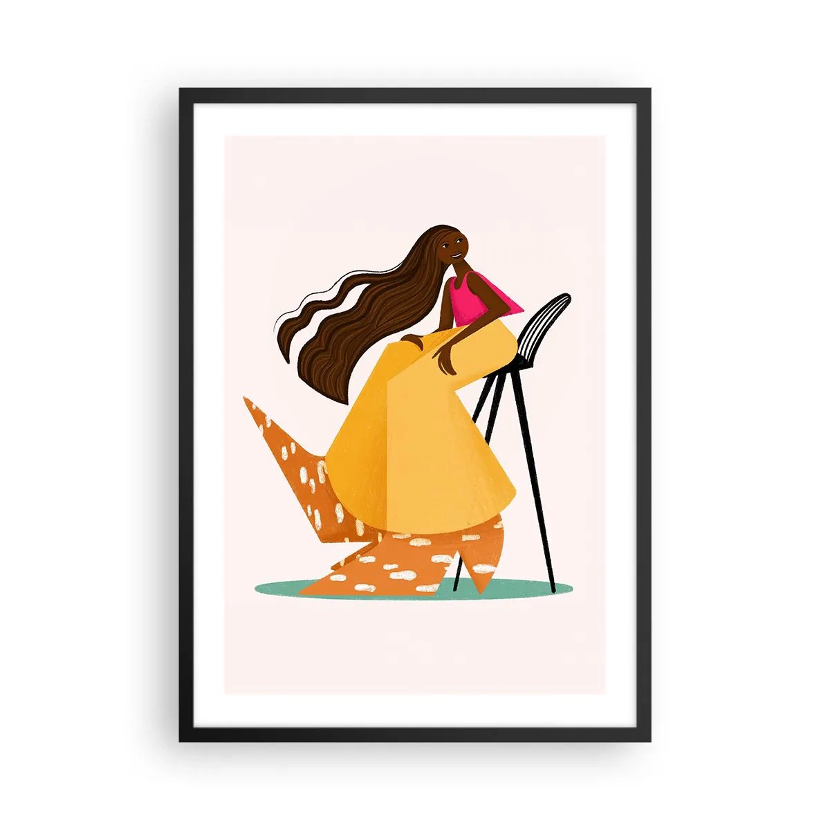 Poster in black frame - A stylized female figure in warm colors against an abstract background. - 50x70cm - Fashion Is Also Fun - Modern wall decoration for the living room and bedroom ARTTOR