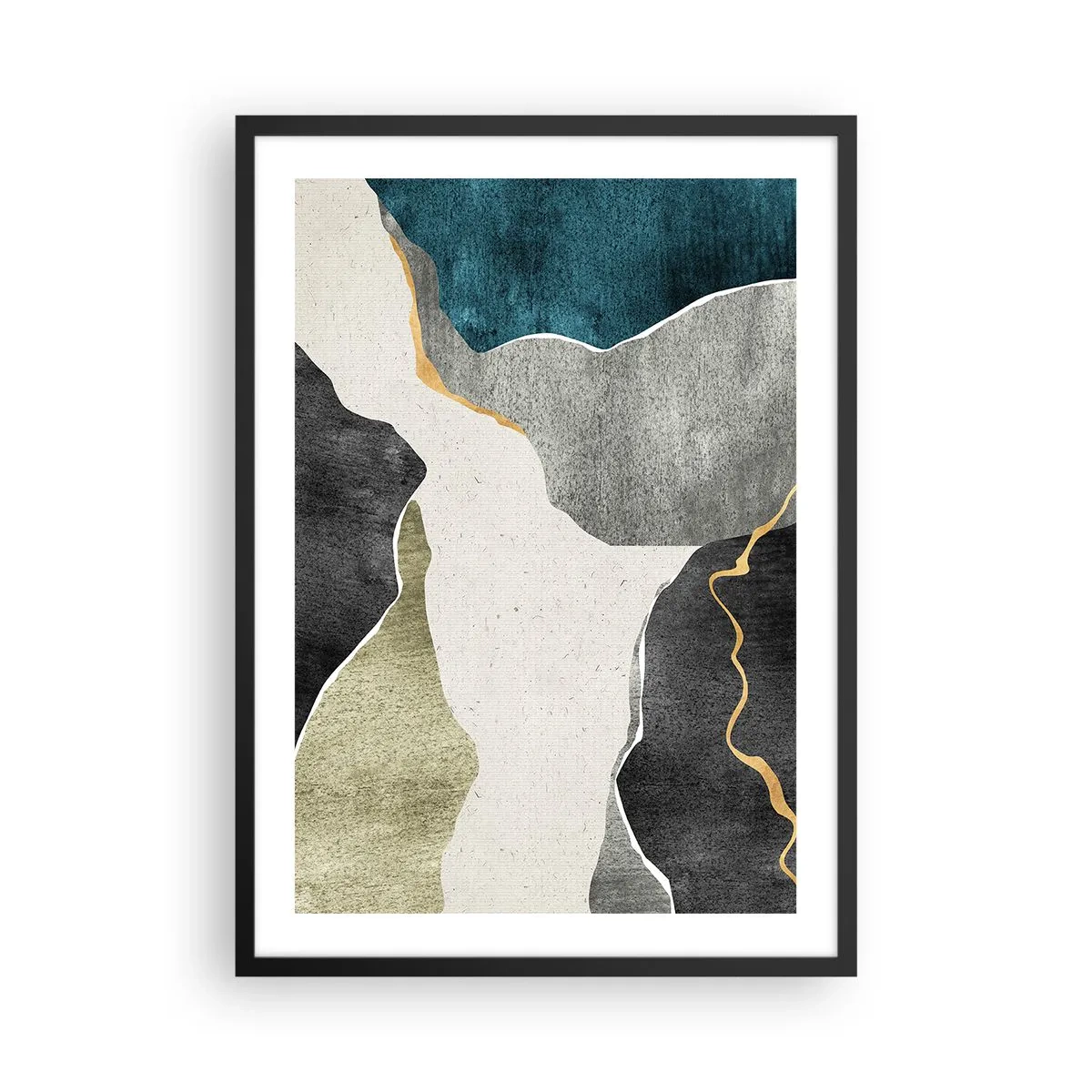 Poster in black frame - Abstract composition with geometric shapes - 50x70cm - Mosaic Composition with a Gold Thread - Modern wall decoration for the living room and bedroom ARTTOR