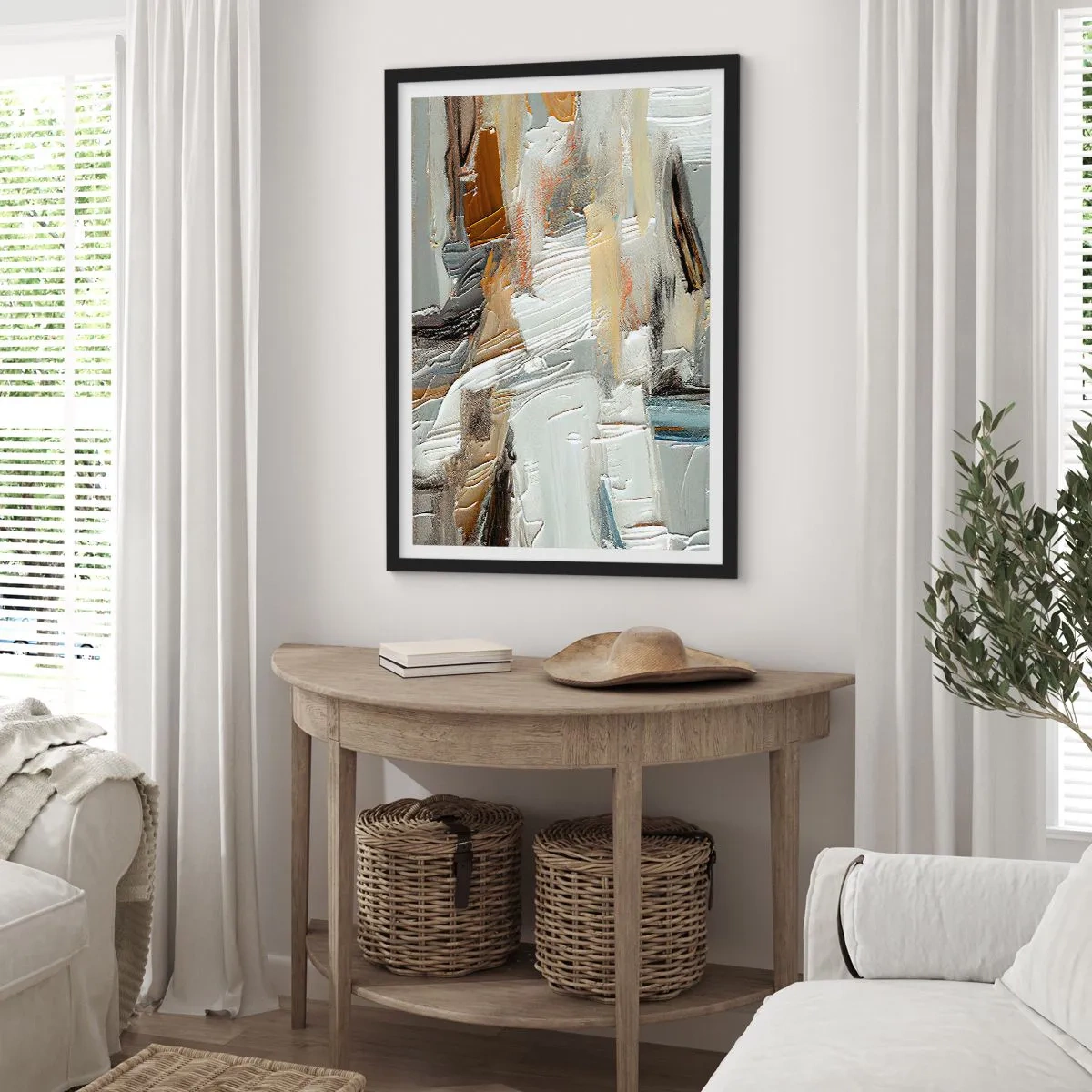 Poster in black frame - Textural abstraction in neutral shades - 50x70cm - Layers of Colour - Modern wall decoration for the living room and bedroom ARTTOR