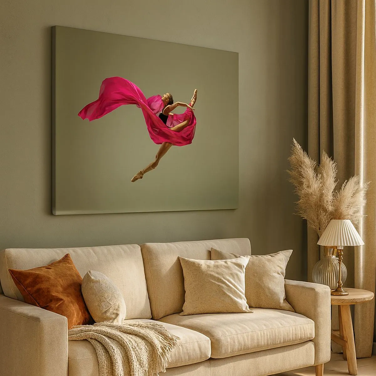 Canvas picture - Ballet dancer in a dynamic pose with pink fabric - 70x50cm - Dancing Flame - Modern wall decoration for the living room and bedroom ARTTOR