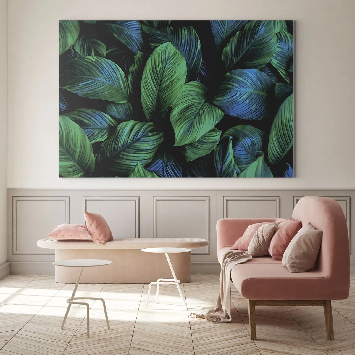 Glass picture - Close-up of leaves in intense shades of green - 70x50cm - In a Green Crowd - Modern wall decoration for the living room and bedroom ARTTOR