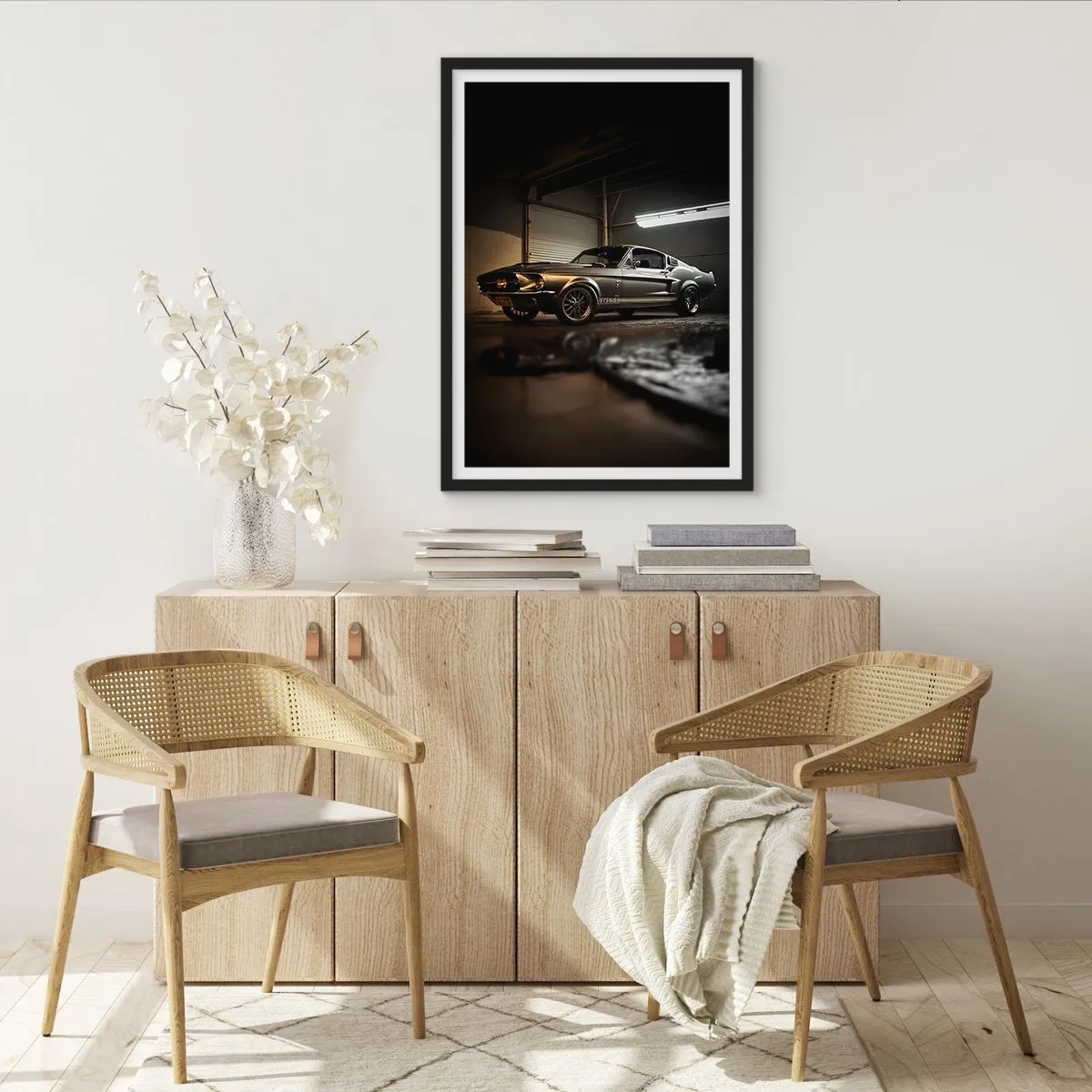 Poster in black frame - Classic sports car in the garage - 50x70cm - Back to the Future - Modern wall decoration for the living room and bedroom ARTTOR
