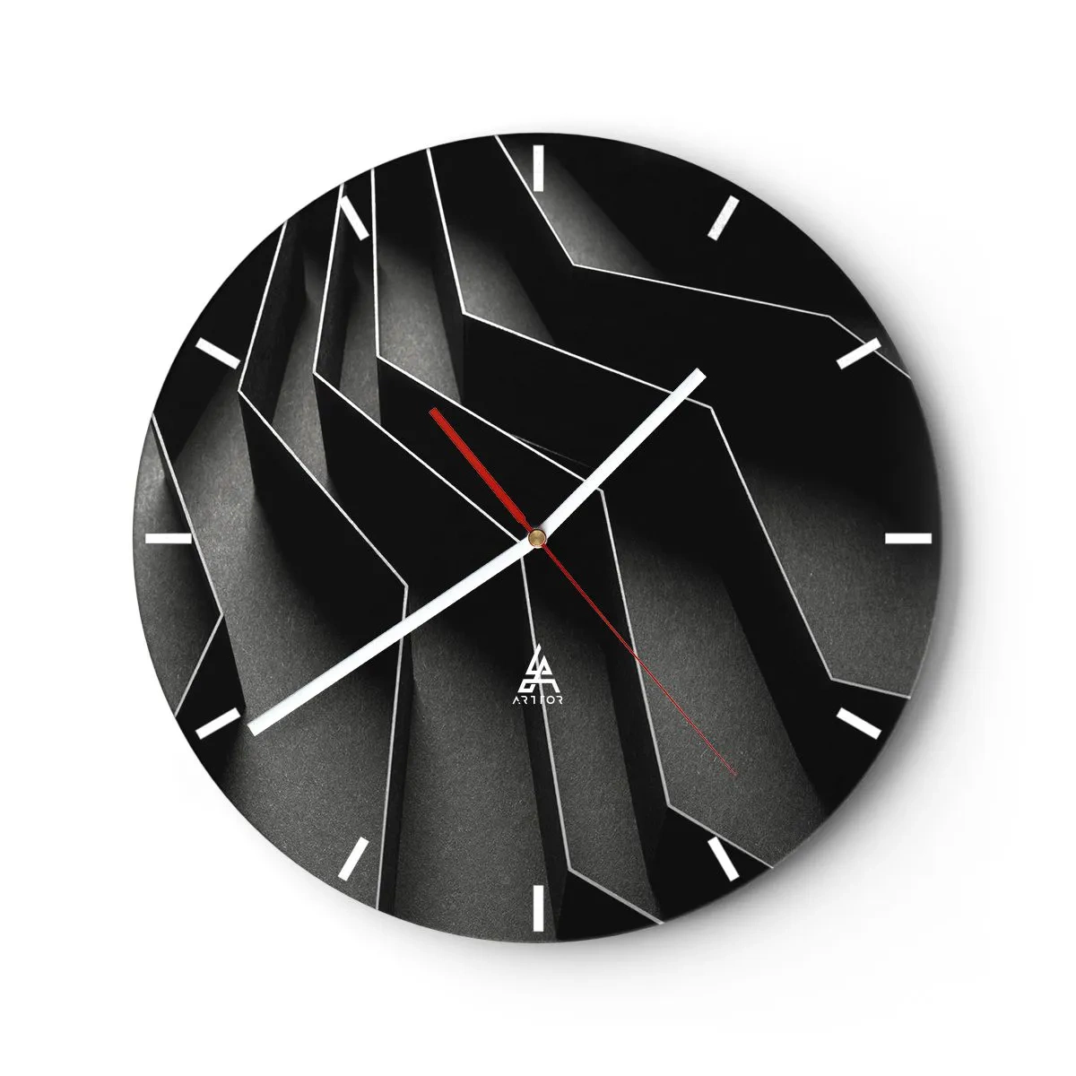 Wall clock - Clock on glass - Black and white structure with a spatial light effect - 30x30cm - Spacial Order - Modern wall decoration for the living room, kitchen, and bedroom ARTTOR