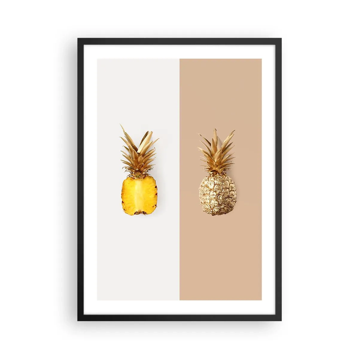Poster in black frame - A minimalist composition of two pineapples - 50x70cm - Pineapple for Us - Modern wall decoration for the living room and bedroom ARTTOR