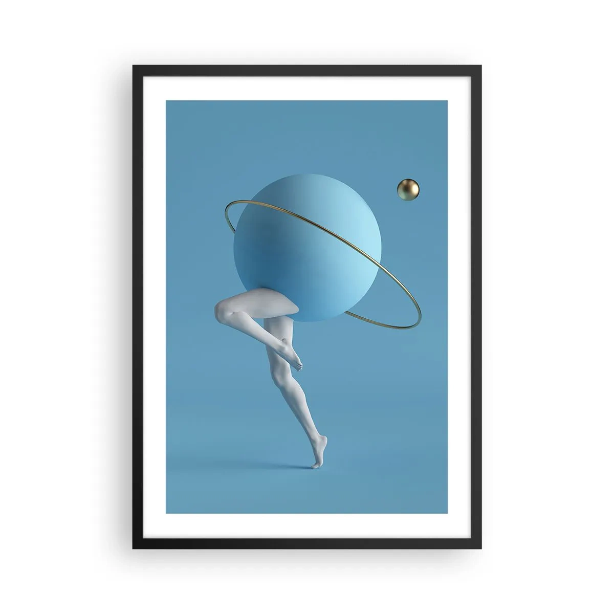 Poster in black frame - A figure with a planet for a head in a surrealistic composition - 50x70cm - And Planets Are Going Crazy - Modern wall decoration for the living room and bedroom ARTTOR