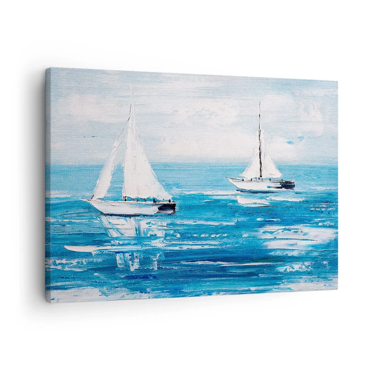 Canvas picture - Yachts on the blue sea in an artistic style - 70x50cm - With a Friend by the Side - Modern wall decoration for the living room and bedroom ARTTOR